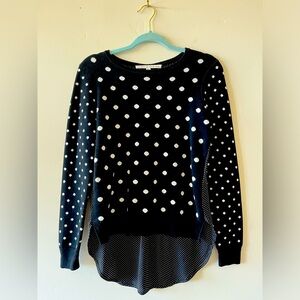 Veronica Beard Sweater - High Low Style, Black and White Polka Dots - Medium